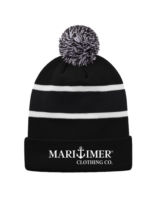 CLASSIC MARITIMER EMBROIDERED STRIPED KNIT CUFF TOQUE WITH POM-POM