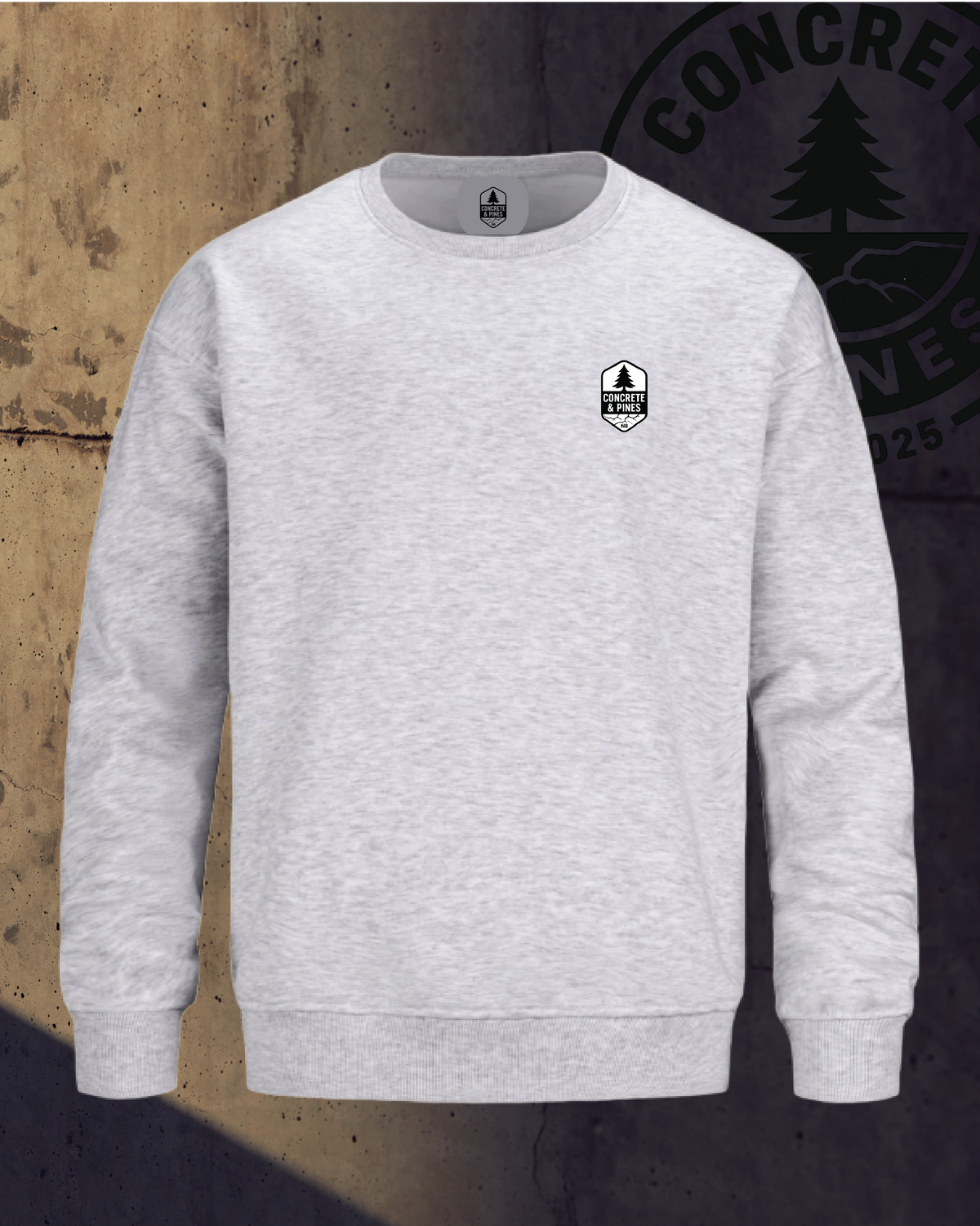 CONCRETE & PINES | BADGE HEAVY DROP CREWNECK SWEATSHIRT